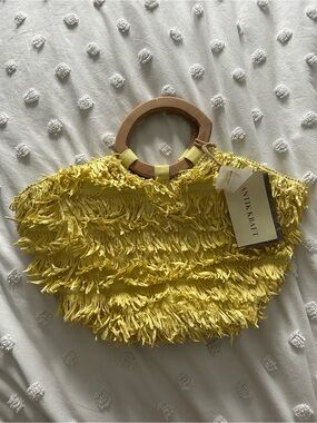 Antik Kraft Lemon Fringe Tote with Wooden Ring Handles